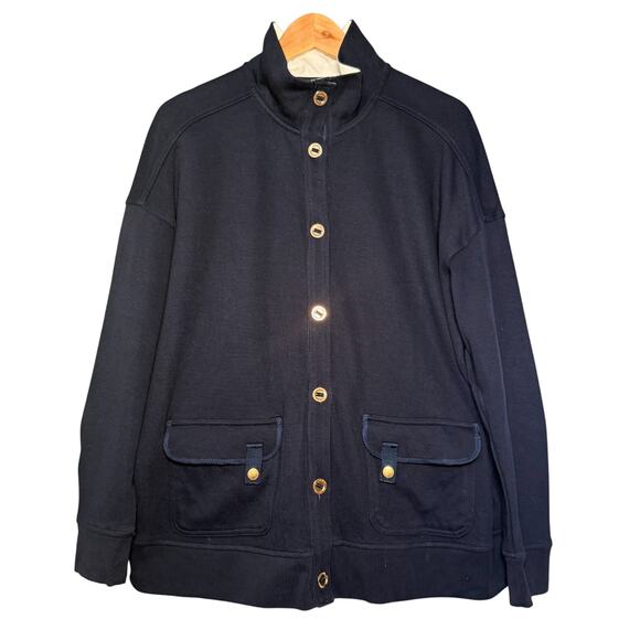 Lauren Ralph Lauren Navy Cotton Jacket Sweatshirt Gold Logo Buttons Women's 1X - Picture 1 of 10
